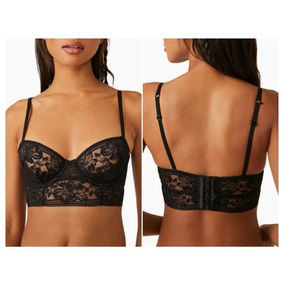 NWT Free People Sorento Demi Lace Longline Underwire Bra Black Noir 32C - Picture 5 of 7
